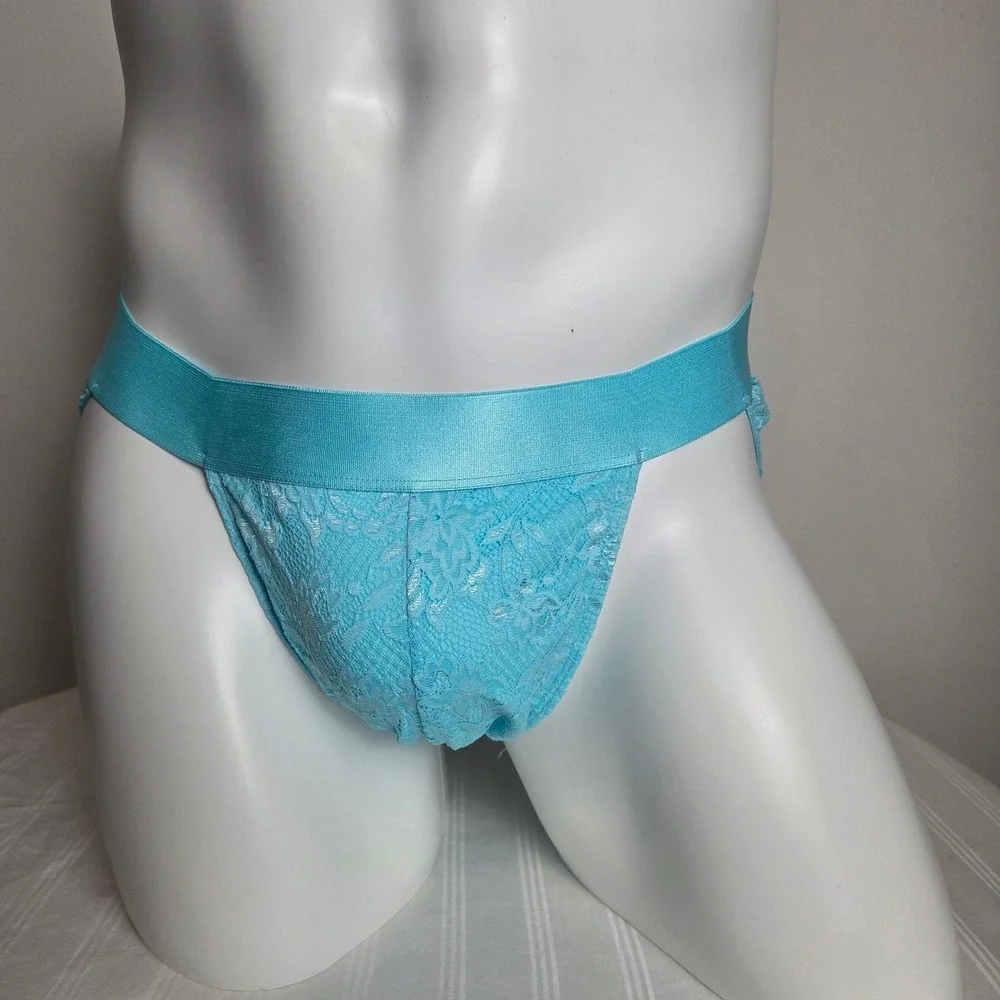 Cosabella Never Say Never Mens Lace Bikini Briefs Light Blue Floral Low Rise NEW